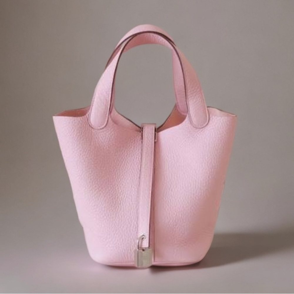 NIB HERMES - Picotin PM Picotin 18 Rose Sakura Clemence Palladium Hardware